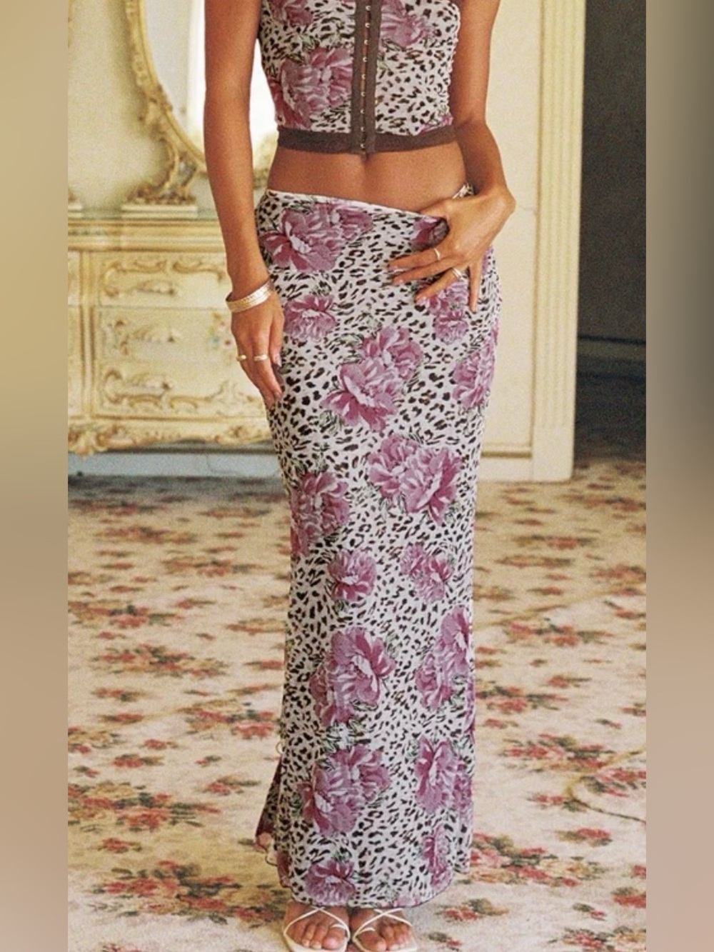 Princess Polly leopard floral maxi skirt